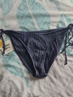 Kulani Kinis Navy Ribbed Side-Tie Bikini Bottom
